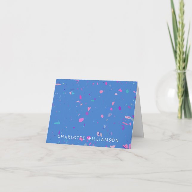 Abstract Terrazzo Galaxy in Blue Personalised Note Card (Front)