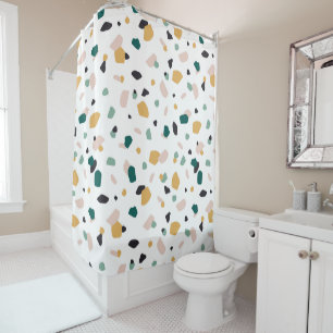 Abstract Terrazzo Green Orange Pink Black Pattern Shower Curtain