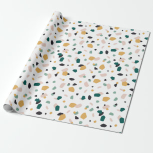 Abstract Terrazzo Green Orange Pink Black Pattern Wrapping Paper