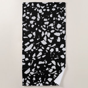 Abstract Terrazzo Mosaic Black and White Pattern Beach Towel