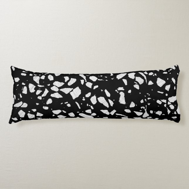 Abstract Terrazzo Mosaic Black and White Pattern Body Cushion (Front)