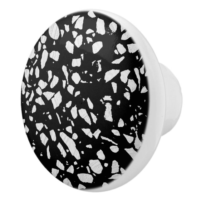 Abstract Terrazzo Mosaic Black and White Pattern Ceramic Knob (Right)