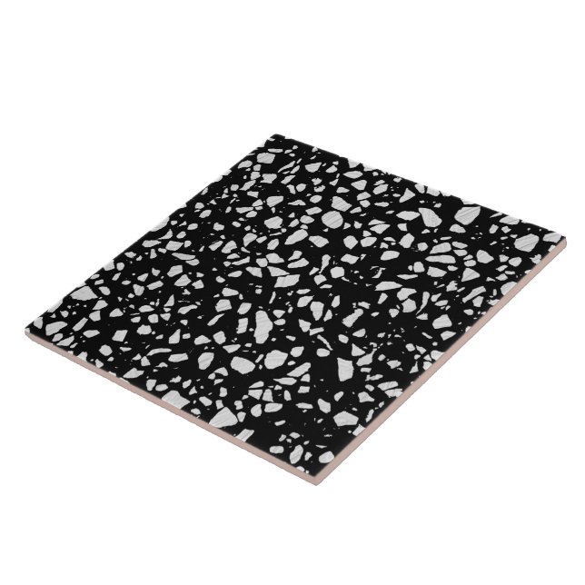 Abstract Terrazzo Mosaic Black and White Pattern Ceramic Tile (Side)
