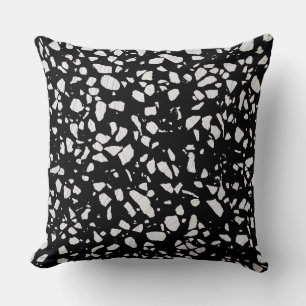 Abstract Terrazzo Mosaic Black and White Pattern Cushion
