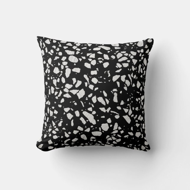 Abstract Terrazzo Mosaic Black and White Pattern Cushion (Front)