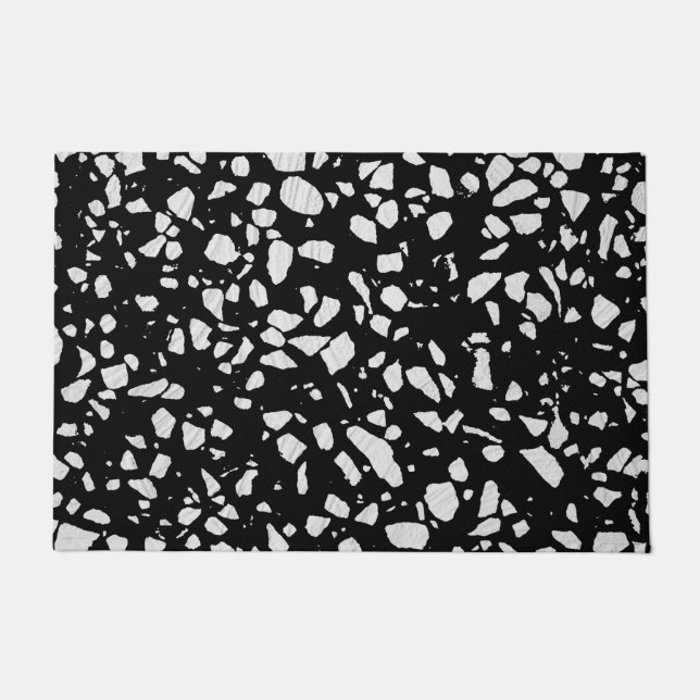 Abstract Terrazzo Mosaic Black and White Pattern   Doormat (Front)