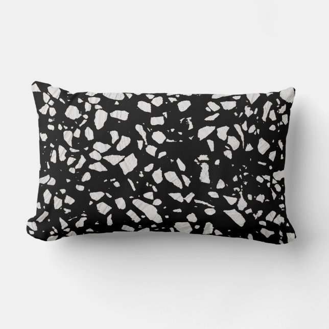 Abstract Terrazzo Mosaic Black and White Pattern  Lumbar Cushion (Front)