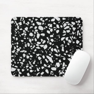 Abstract Terrazzo Mosaic Black and White Pattern Mouse Pad