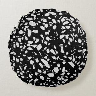 Abstract Terrazzo Mosaic Black and White Pattern Round Cushion