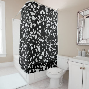 Abstract Terrazzo Mosaic Black and White Pattern  Shower Curtain