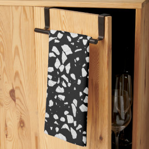 Abstract Terrazzo Mosaic Black and White Pattern Tea Towel