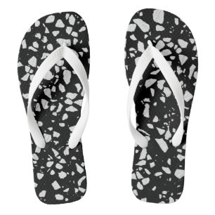 Abstract Terrazzo Mosaic Black and White Pattern  Thongs