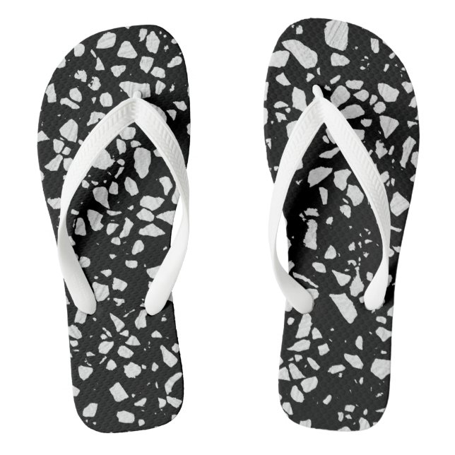 Abstract Terrazzo Mosaic Black and White Pattern  Thongs (Footbed)
