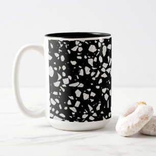Abstract Terrazzo Mosaic Black and White Pattern Two-Tone Coffee Mug