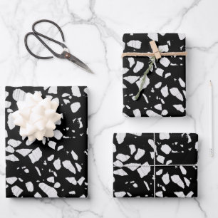 Abstract Terrazzo Mosaic Black and White Pattern   Wrapping Paper Sheet