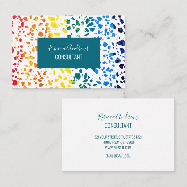 Abstract Terrazzo Mosaic Colourful Rainbow Pattern Business Card (Front/Back)