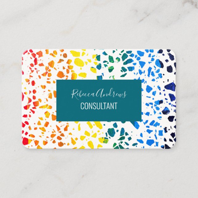 Abstract Terrazzo Mosaic Colourful Rainbow Pattern Business Card (Front)