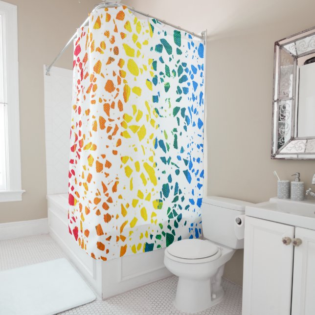Abstract Terrazzo Mosaic Colourful Rainbow Pattern Shower Curtain (In Situ)