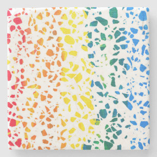 Abstract Terrazzo Mosaic Colourful Rainbow Pattern Stone Coaster