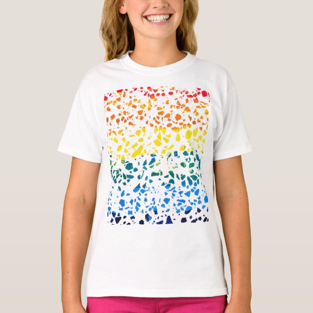 Abstract Terrazzo Mosaic Colourful Rainbow Pattern T-Shirt (Front)