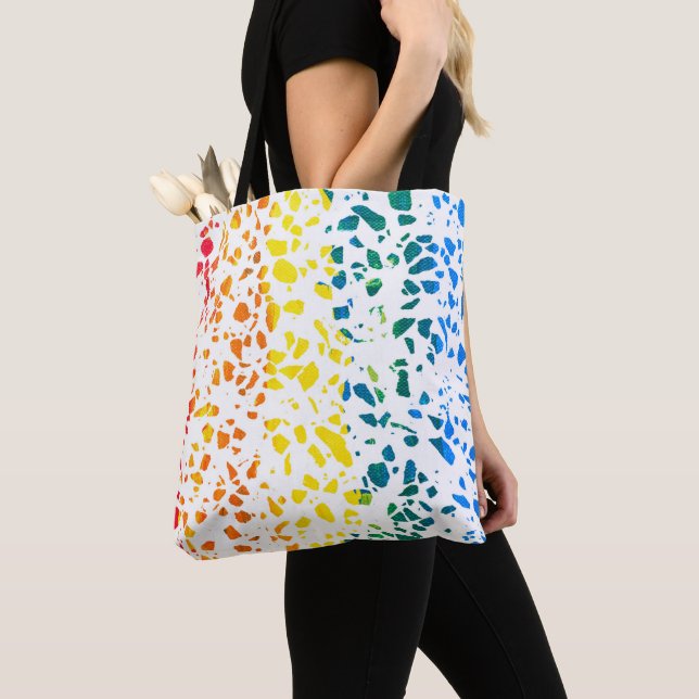Abstract Terrazzo Mosaic Colourful Rainbow Pattern Tote Bag (Close Up)