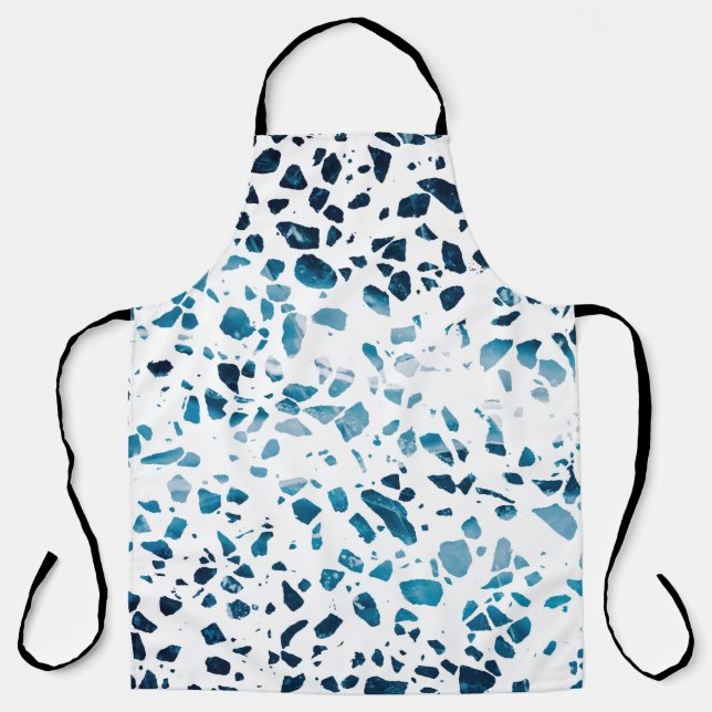 Abstract Terrazzo Mosaic Navy & Light Blue Pattern Apron (Front)