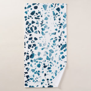 Abstract Terrazzo Mosaic Navy & Light Blue Pattern Bath Towel