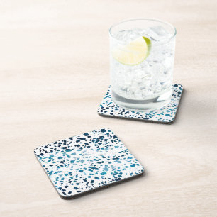 Abstract Terrazzo Mosaic Navy & Light Blue Pattern Coaster