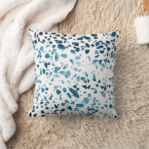 Abstract Terrazzo Mosaic Navy & Light Blue Pattern Cushion
