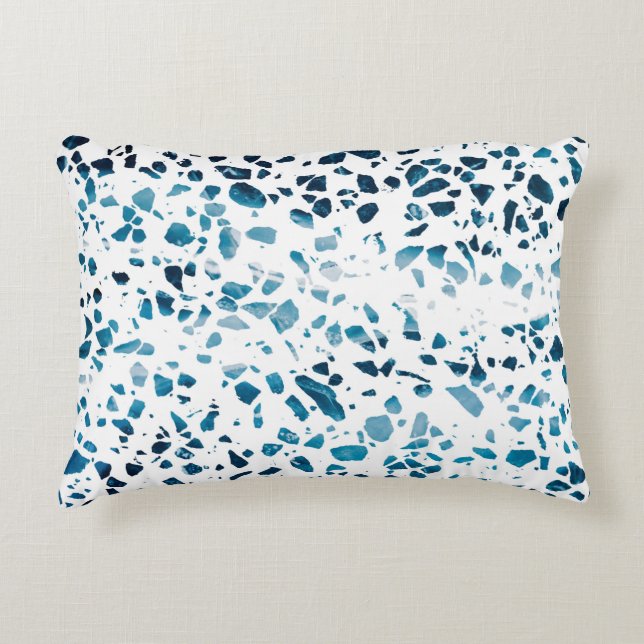 Abstract Terrazzo Mosaic Navy & Light Blue Pattern Decorative Cushion (Front)