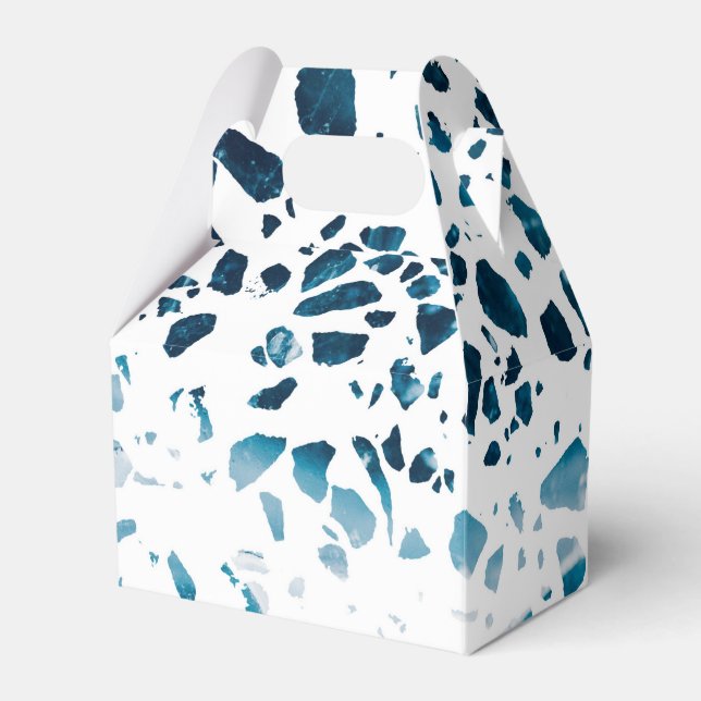 Abstract Terrazzo Mosaic Navy & Light Blue Pattern Favour Box (Front Side)
