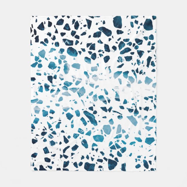 Abstract Terrazzo Mosaic Navy & Light Blue Pattern Fleece Blanket (Front)