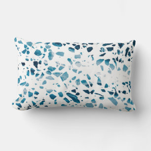 Abstract Terrazzo Mosaic Navy & Light Blue Pattern Lumbar Cushion