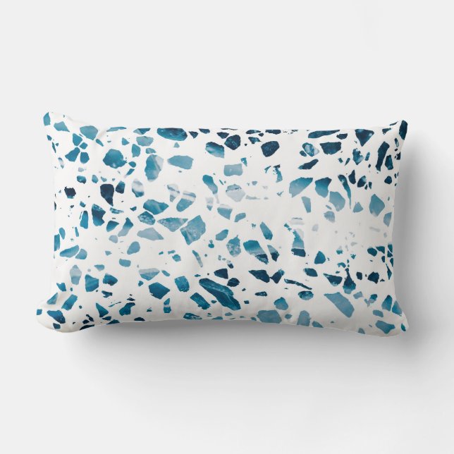 Abstract Terrazzo Mosaic Navy & Light Blue Pattern Lumbar Cushion (Front)