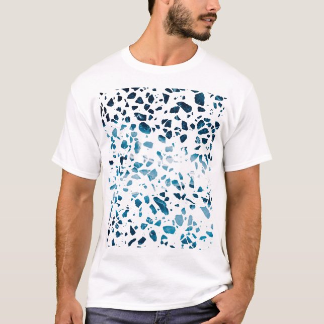 Abstract Terrazzo Mosaic Navy & Light Blue Pattern T-Shirt (Front)