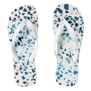 Abstract Terrazzo Mosaic Navy & Light Blue Pattern Thongs