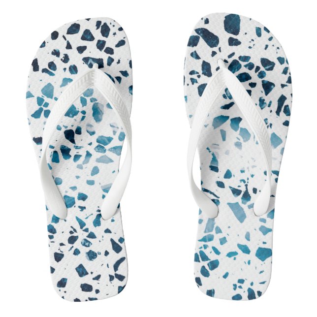 Abstract Terrazzo Mosaic Navy & Light Blue Pattern Thongs (Footbed)
