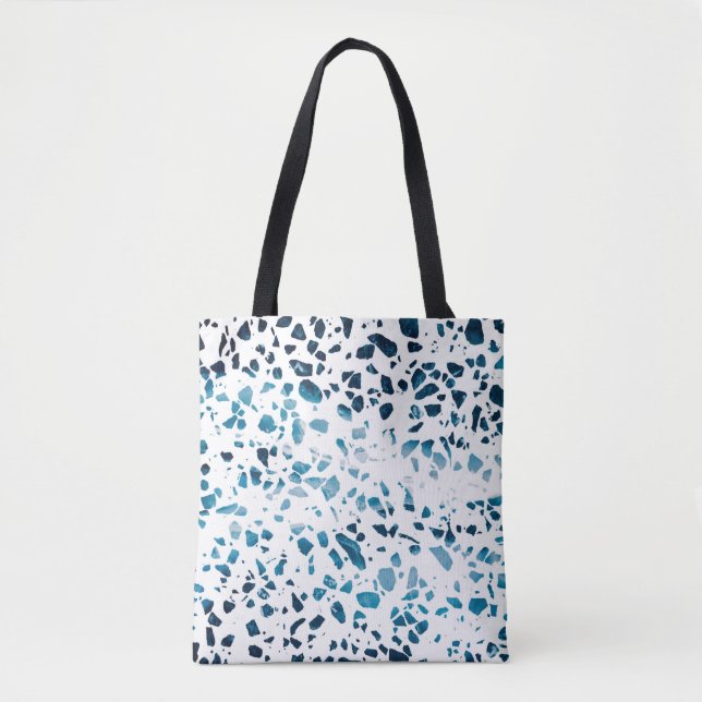 Abstract Terrazzo Mosaic Navy & Light Blue Pattern Tote Bag (Front)