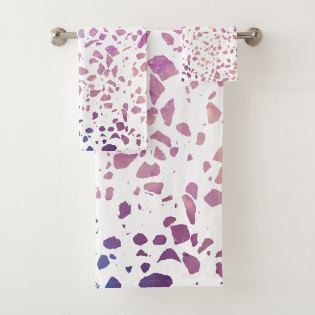 Abstract Terrazzo Mosaic Pink & Blue Pattern  Bath Towel Set (Insitu)
