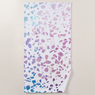 Abstract Terrazzo Mosaic Pink & Blue Pattern Beach Towel