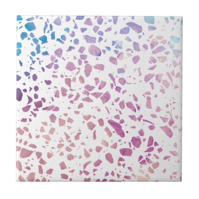 Abstract Terrazzo Mosaic Pink & Blue Pattern     Ceramic Tile (Front)
