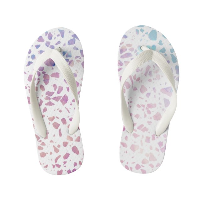 Abstract Terrazzo Mosaic Pink & Blue Pattern   Kid's Thongs (Footbed)