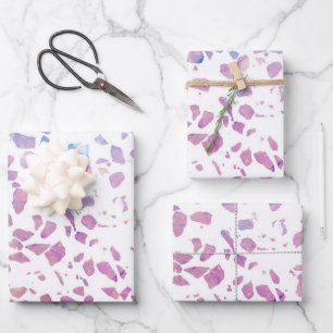 Abstract Terrazzo Mosaic Pink & Blue Pattern  Wrapping Paper Sheet
