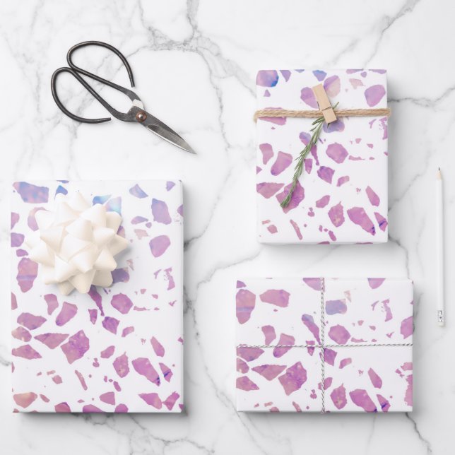 Abstract Terrazzo Mosaic Pink & Blue Pattern  Wrapping Paper Sheet (Front)
