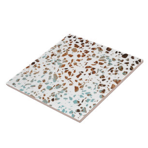 Abstract Terrazzo Mosaic Rust Brown & Blue Pattern Ceramic Tile
