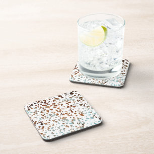 Abstract Terrazzo Mosaic Rust Brown & Blue Pattern Coaster
