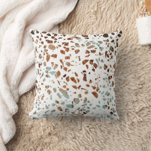 Abstract Terrazzo Mosaic Rust Brown & Blue Pattern Cushion