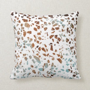 Abstract Terrazzo Mosaic Rust Brown & Blue Pattern Cushion