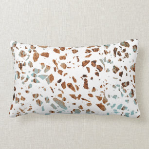 Abstract Terrazzo Mosaic Rust Brown & Blue Pattern Lumbar Cushion