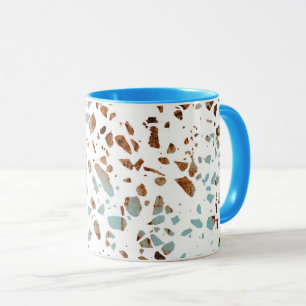 Abstract Terrazzo Mosaic Rust Brown & Blue Pattern Mug